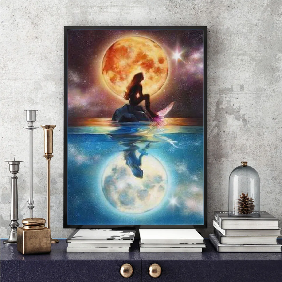 Современная печать на холсте с изображением женщины и Луны высокой четкости