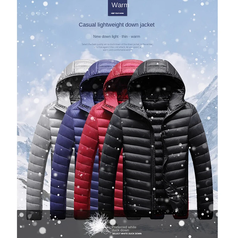 

HEDUO Men's All-Season Ultra Lightweight Packable Down Jacket Water and Wind-Resistant Breathable Coat Big Size Hoodies Jackets