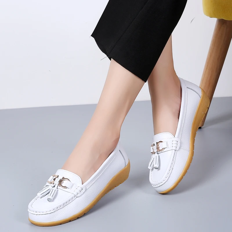 

Women Ballet Shoes Flats Cut Out Leather Breathbale Moccains Women Boat Shoes Ballerina Ladies Shoes female cutout slip casual