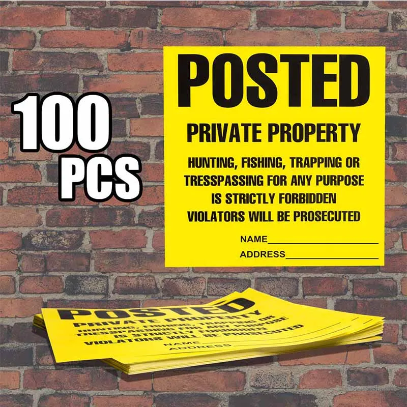 

Posted by private property sign, weatherproof and tear resistant, compatible with Tyvek 100 block 11" x 11" yellow post sign