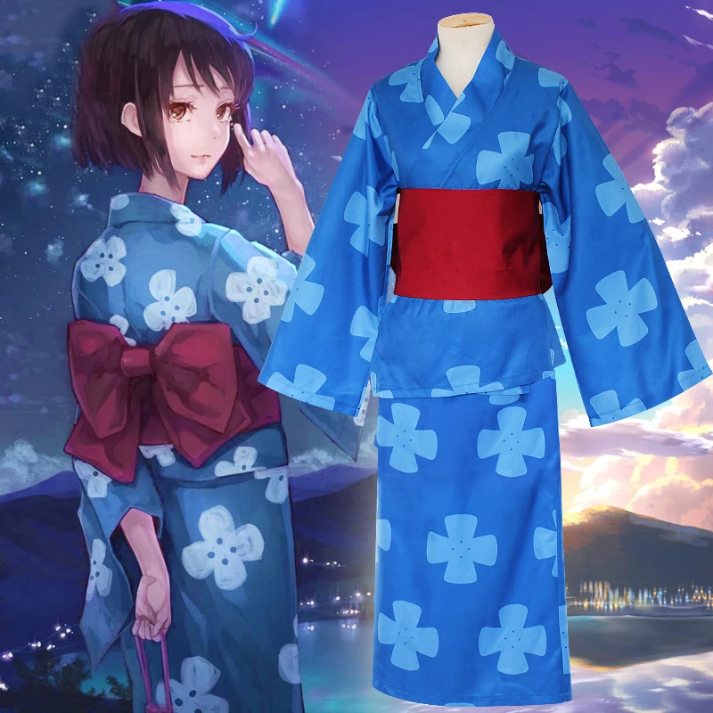 

Your Name Kimi No Na Wa Miyamizu Mitsuha Anime Cosplay Costume Kimono Bathing Robe Halloween Costumes For Women Carnival