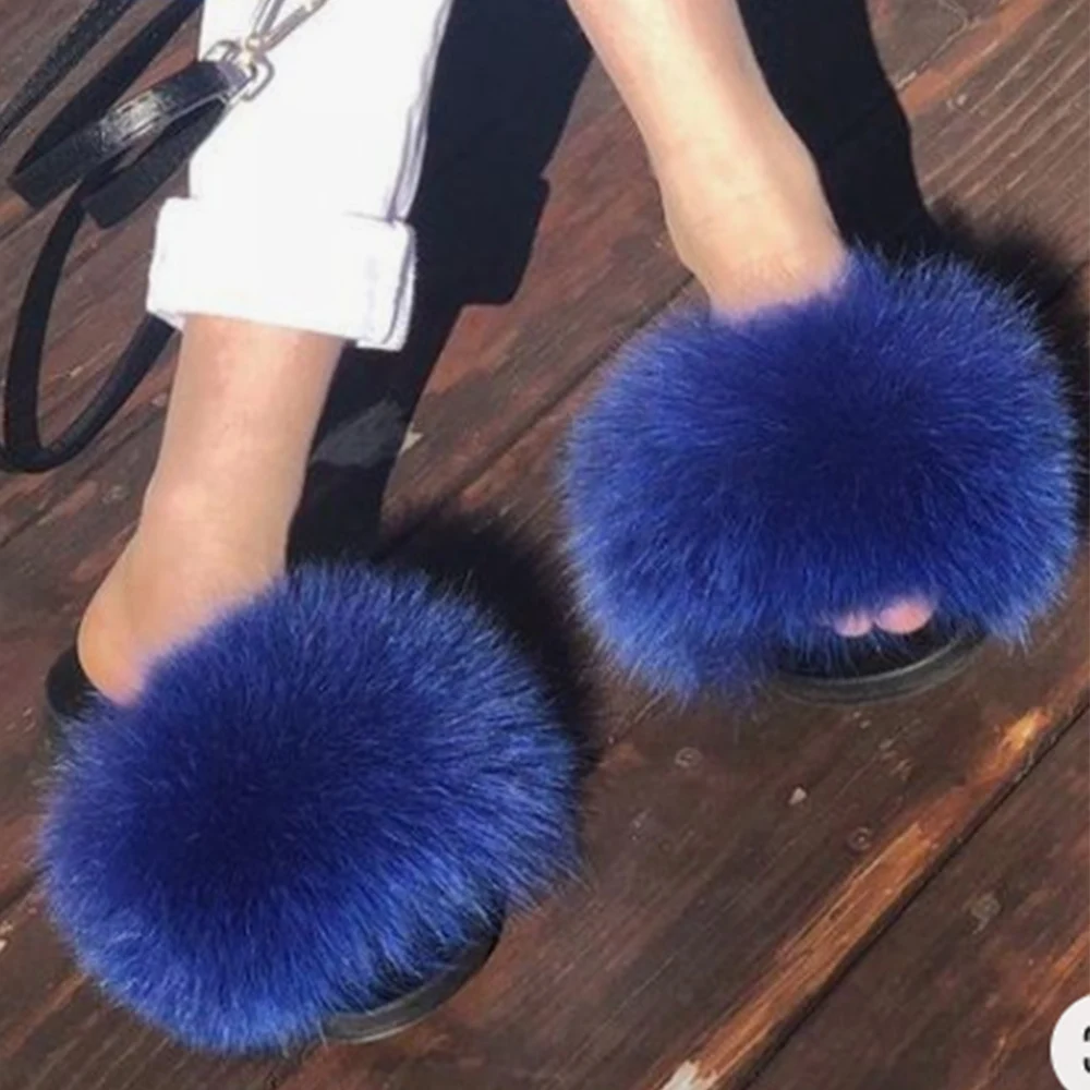 Женские повседневные тапочки с имитацией лисьего меха модные разноцветные