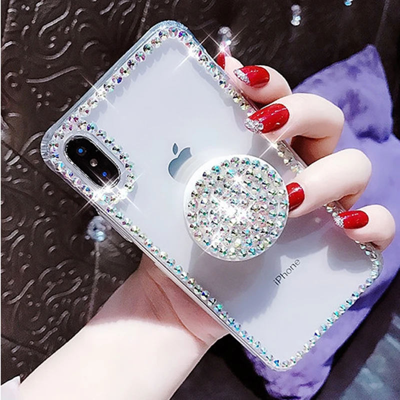 Bling Clear Phone Case For iphone 11 pro max 7 8 6 6s plus X XR XS MAX Thin Slim Transparent Diamond Stand Holder Cases |