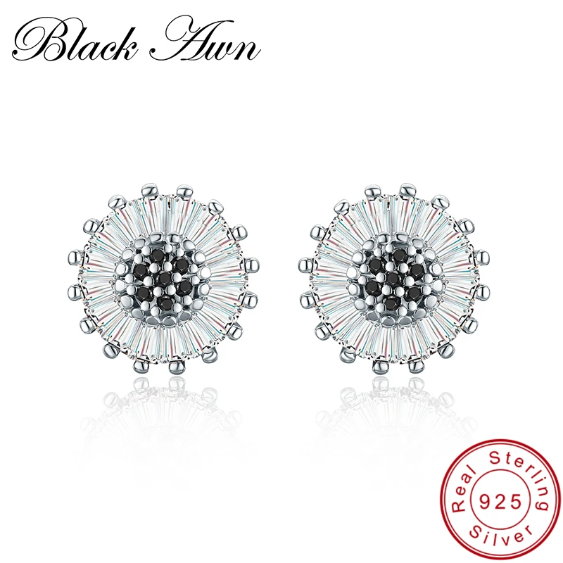 Женские серьги гвоздики из серебра 925 пробы с черной шпинелью|Серьги-гвоздики| |