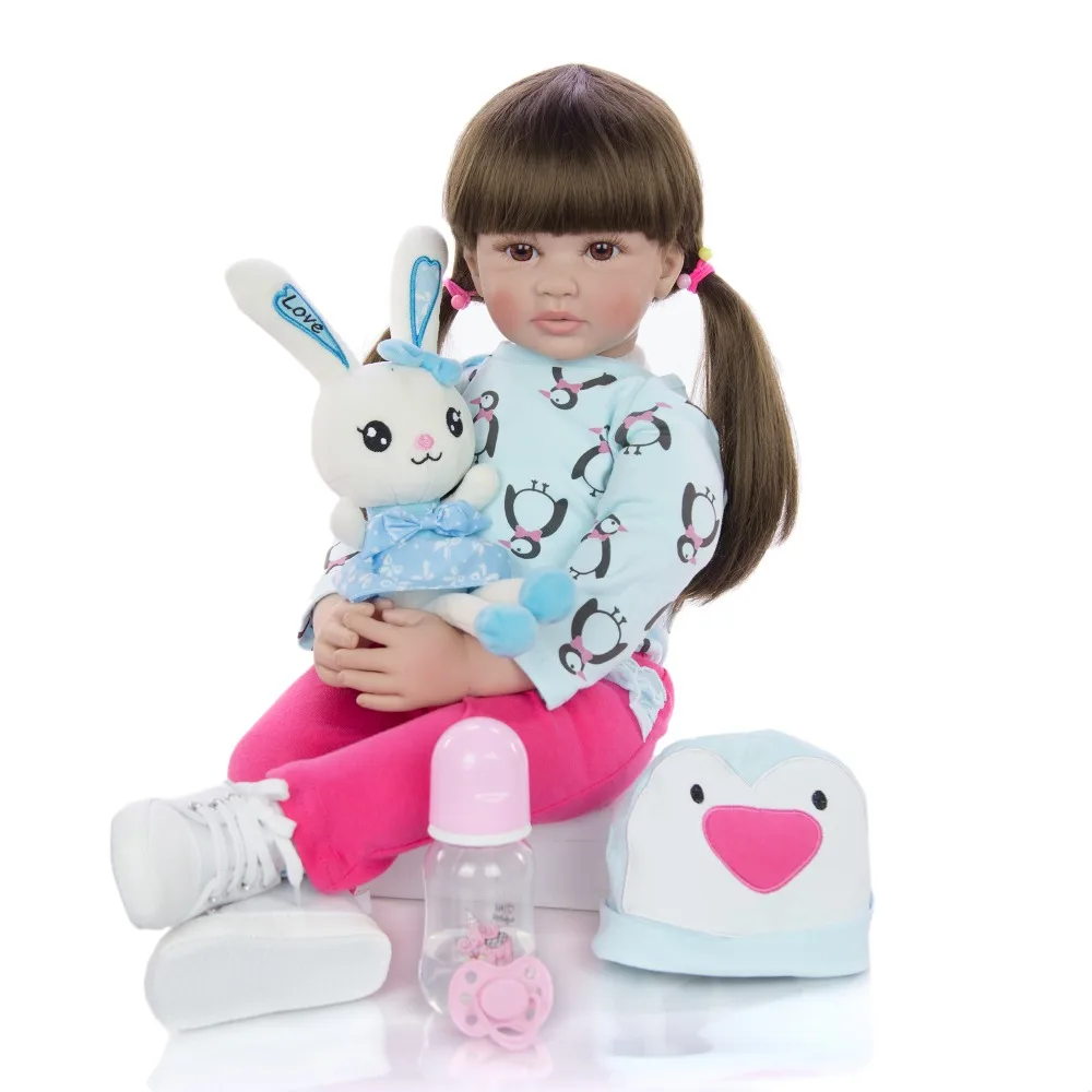 

60 см Большой размер кукла-реборн младенец игрушка Реалистичная виниловая принцесса ребенок с кроликом ткань тело живое Bebe reborn Девочка пода...