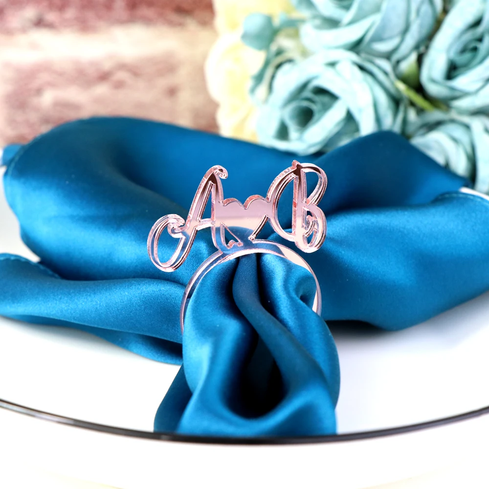 Персонализированное свадебное акриловое деревянное кольцо для салфеток в форме