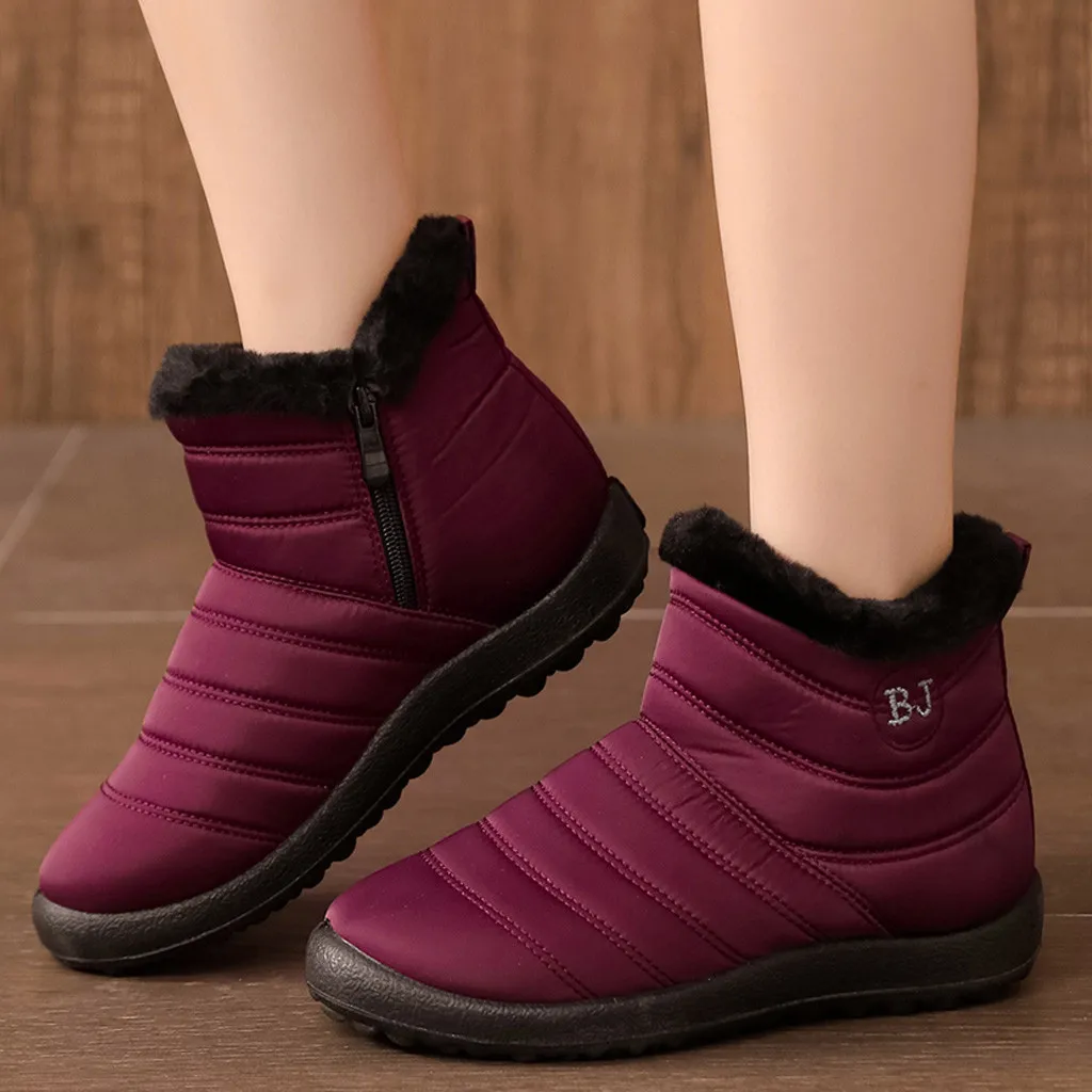 Зимняя водонепроницаемая обувь Женские ботильоны с плюшевой подкладкой