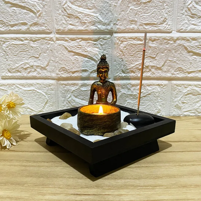

Mini Meditation Zen Garden Set Buddha Statue Decor Buddha Candle Holder Handmade For Living Rooms Bedrooms Studies Offices