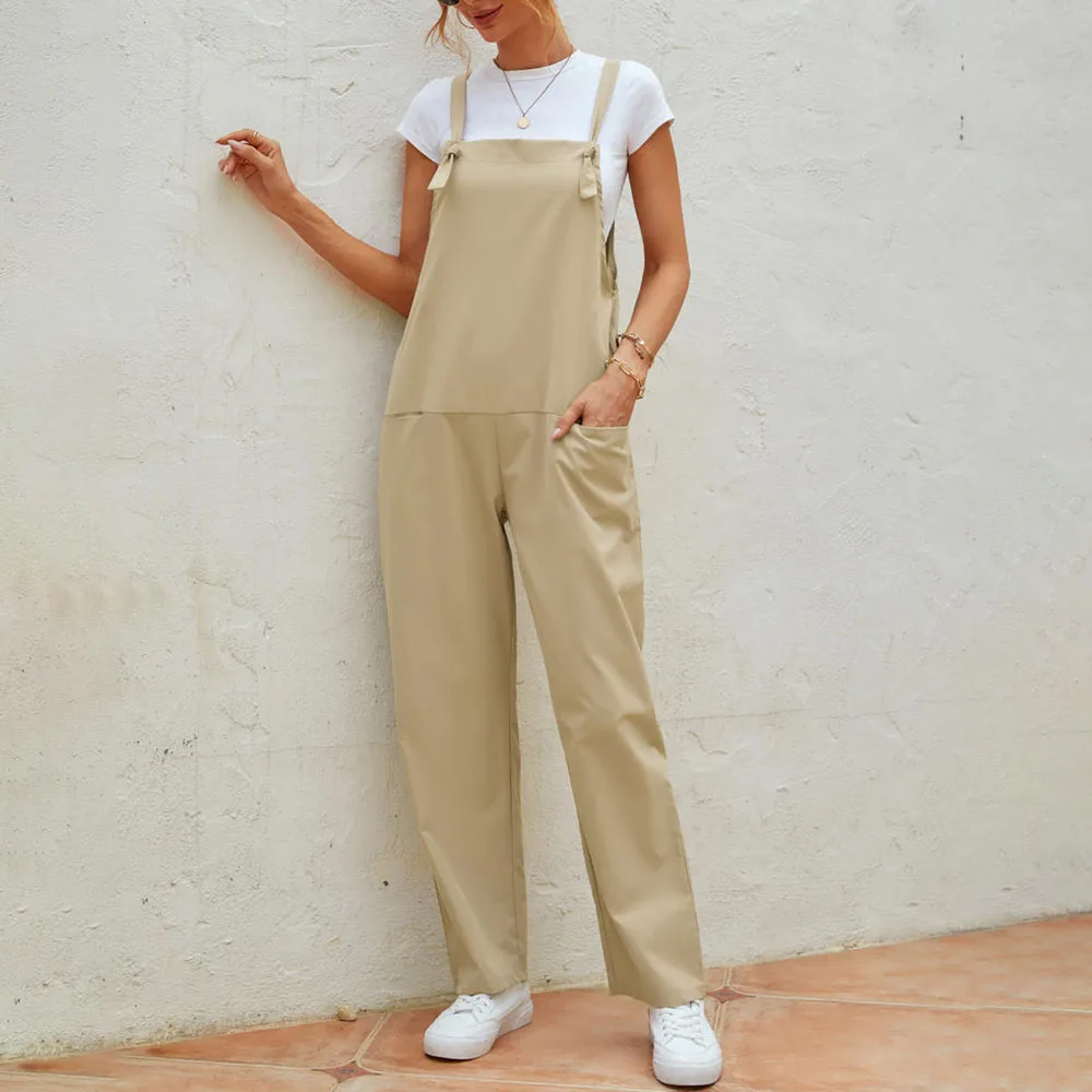 

Jumpsuit Plain OL Commuter Ladies Fashion Straight With Trouser Pockets High Waist All-in-one 2021 New Style
