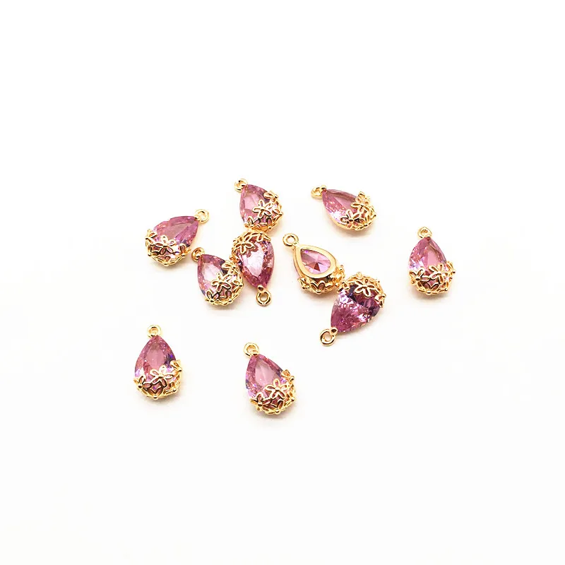 gold pink Новое поступление! 16x10 мм 50 шт/партия медные, золотистого цвета материал с белым стеклом в форме капли для украшения ручной работы DIY - Цвет: gold pink