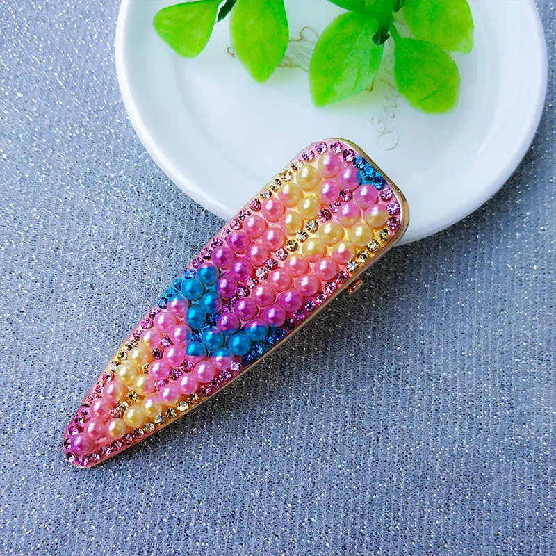 Free shipping korea style Neon color bead hairpins lovely women's hair accessories ins girl's rainbow Duckbill clip hairclips