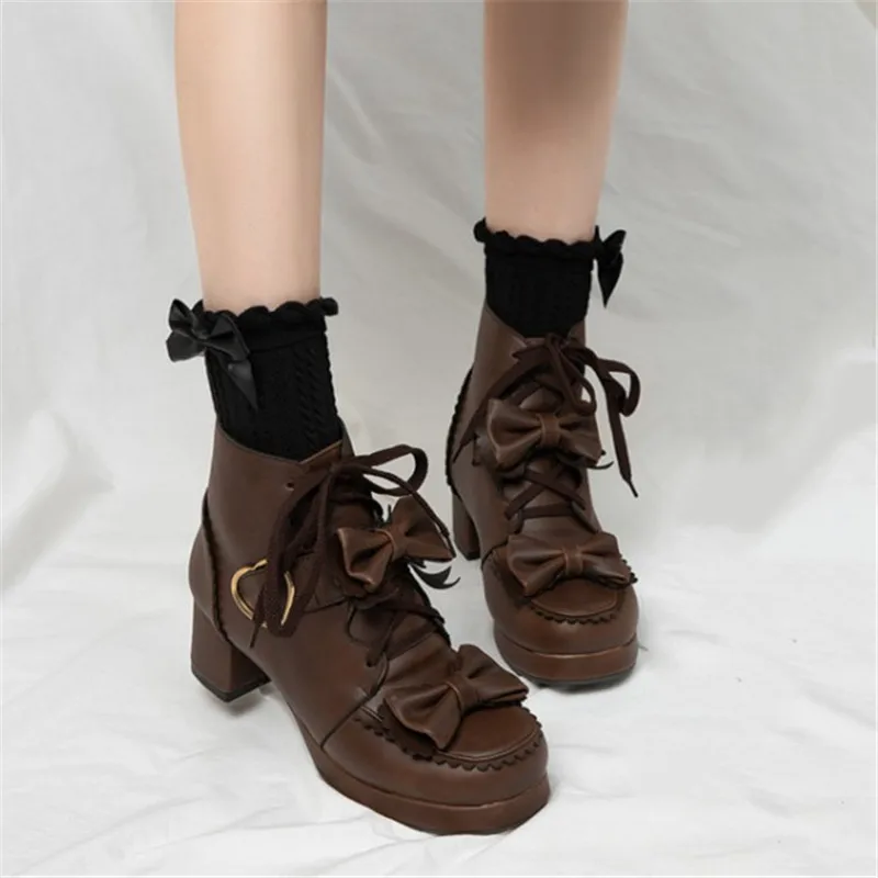 Женские ботильоны для косплея PXELENA 2020 в стиле ретро Харадзюку с бантом