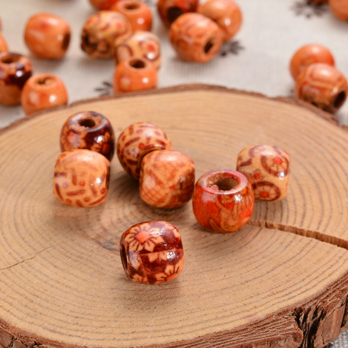 200pcs12mm большое отверстие Бохо деревянные бусины DIY смешанные разбросанные для