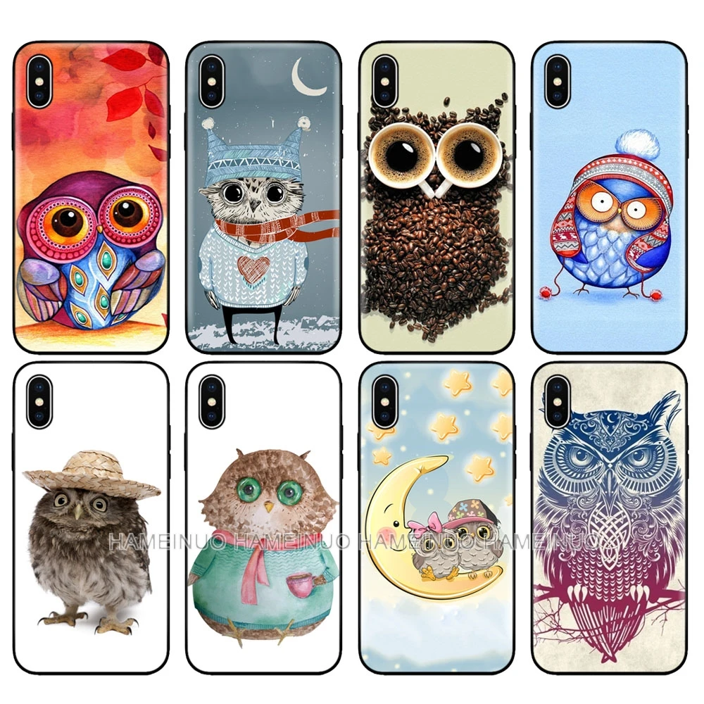 black tpu case for iphone 5 5s se 2020 6 6s 7 8 plus x 10 case silicone cover for iphone xr xs 11 pro max case colorful owls free global shipping