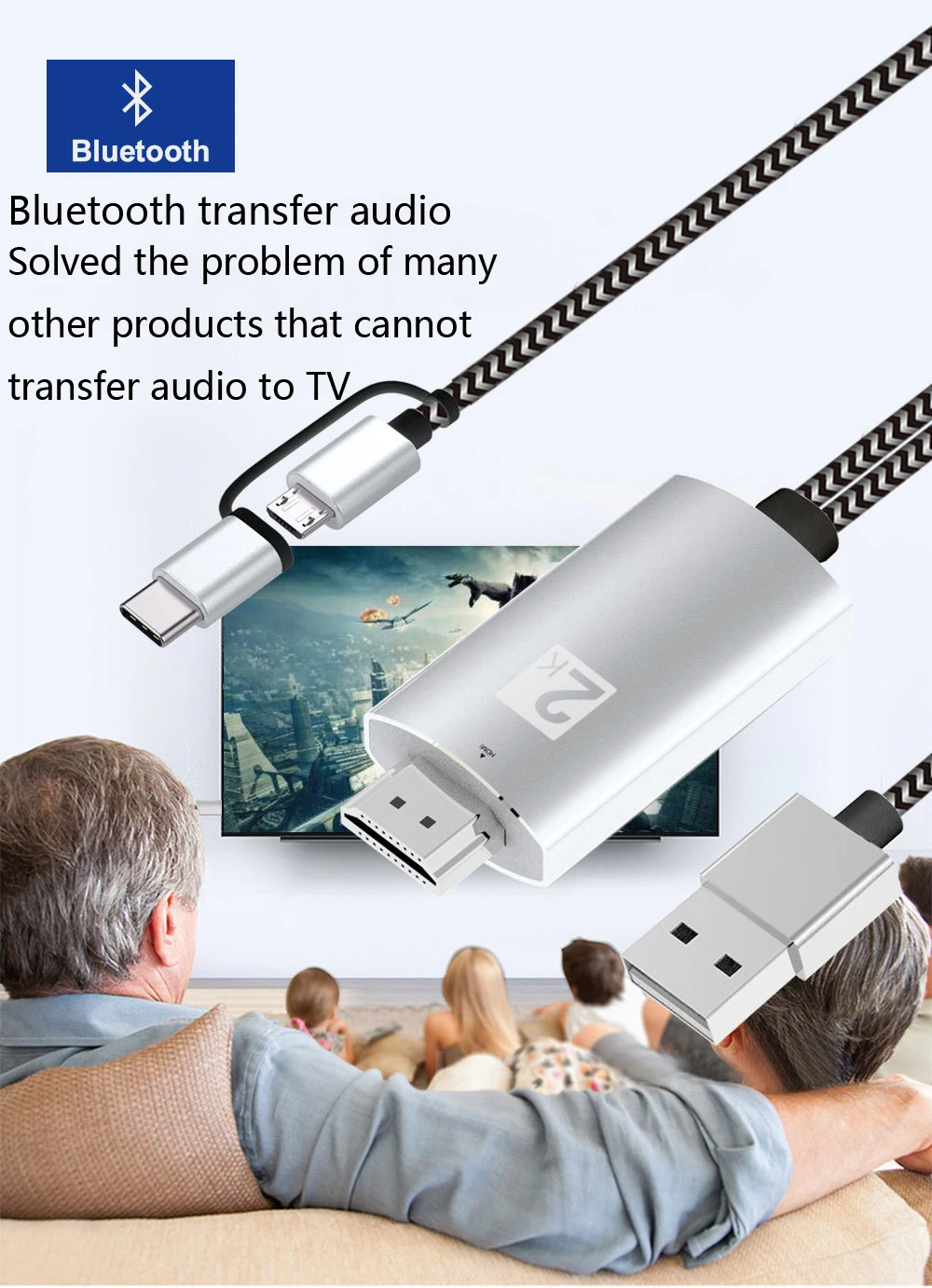 2K Bluetooth аудио Type C Micro USB HDMI кабель HDTV адаптер для Huawei Mate 20 P9 Samsung S10 S9 S8 Note 8 9 Android
