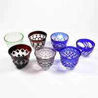 2 pieces small hand cut colored glasses shochu sake shot glass tumbler japanese style handcraft glass cup