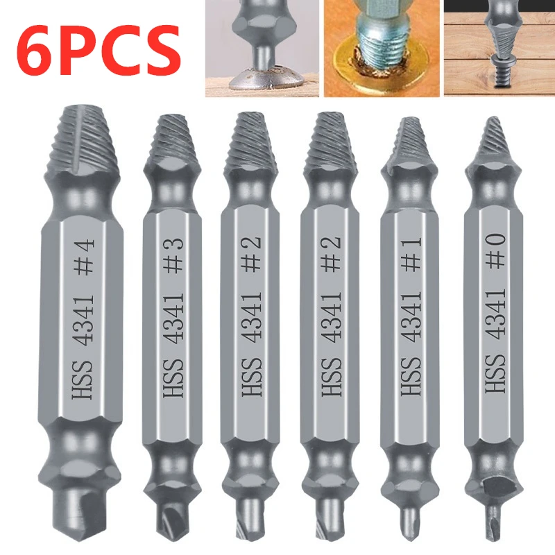 

6pc Damaged Screw Extractor Speed Out Drill Bits Tool Double Side Durable Broken Bolt Remover Screw High Strength Accessorie New