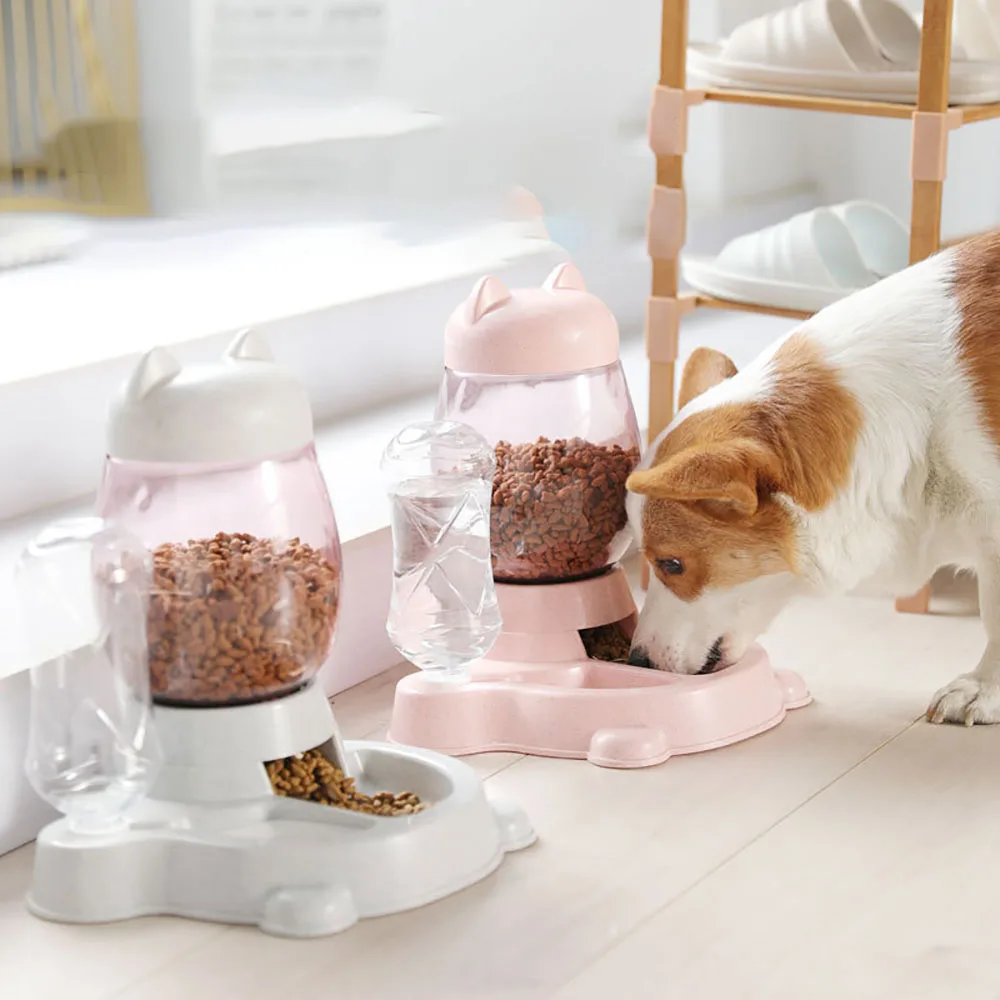 

Dogs and cats not wet mouth pet feeding waterer cat ears dog cat automatic feeder easy to clean