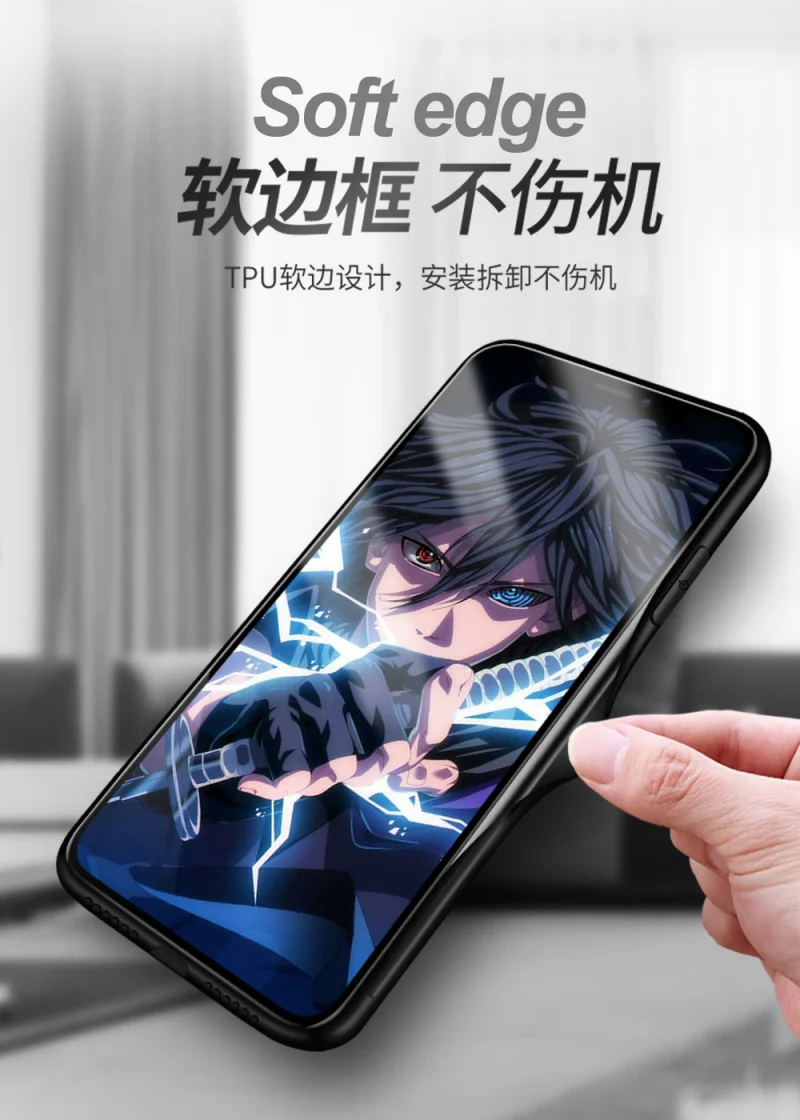 Японский аниме закаленный стеклянный чехол для телефона iPhone 6S 7 8PLUS XS MAX есть светодиодный роскошный стеклянный чехол для вспышки блестящий чехол для телефона