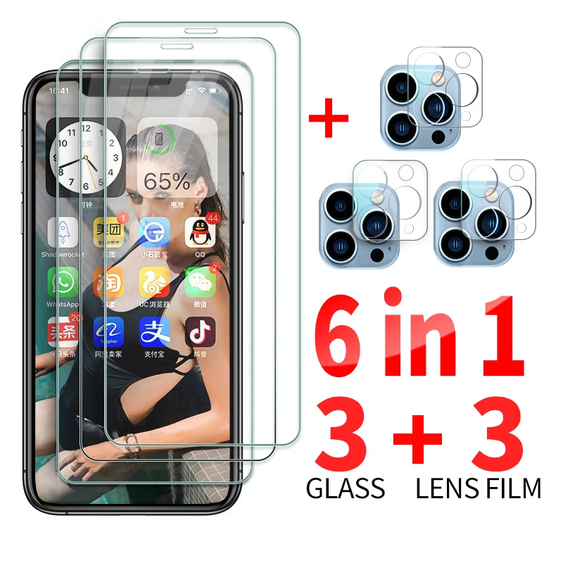 

6 в 1 закаленное стекло для iPhone 12 11 Pro 12 mini 8P 7P Защитное стекло для экрана для iPhone X Xr Xs Max 12 11 Pro Max объектив камеры
