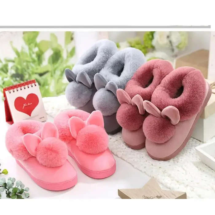 

Fluffy shoes Autumn winter lovers slippers for women non-slip deodorant indoor home with fluffy thick soles lovely cotton slippe