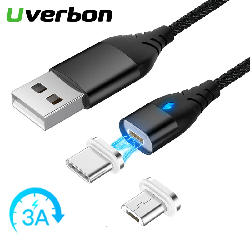 Магнитный USB кабель 3 А для быстрой зарядки Micro Type C Samsung Xiaomi универсальный шнур