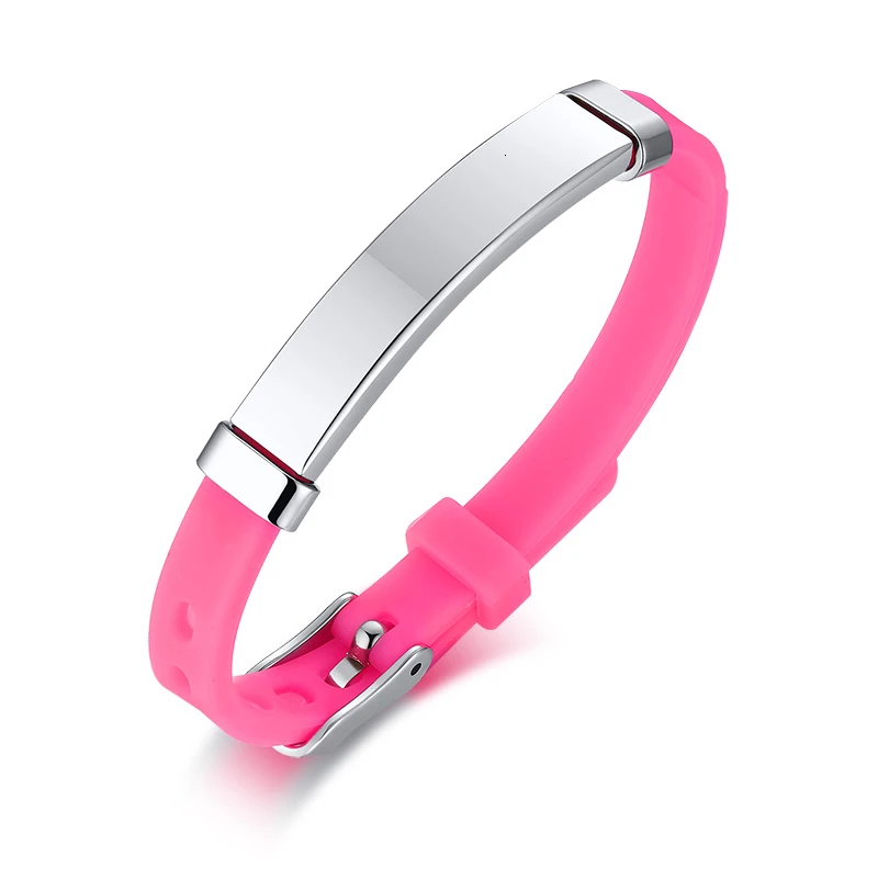 no engrave pink11 Персонализированный резиновый силиконовый Браслет ID детский браслет регулируемый скользящий пользовательское имя для детей женщин мужчин и мальчиков - Окраска металла: no engrave pink11