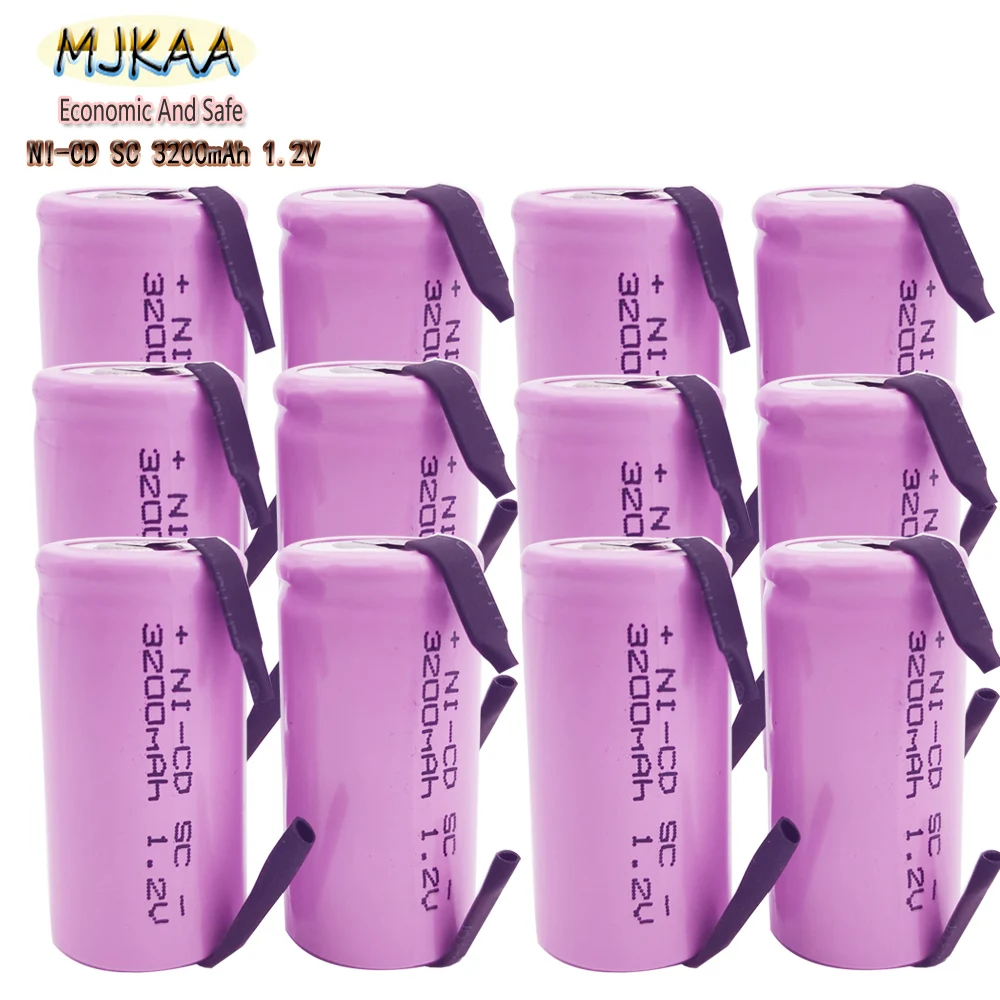 MJKAA SC Sub C Ni-cd 1 2 V перезаряжаемая батарея 3200mah 4/5 ячейка с заварочными вкладками для