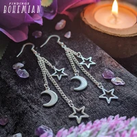 celestial magick earringssilver plated chain wicca gothic pagan moon stars