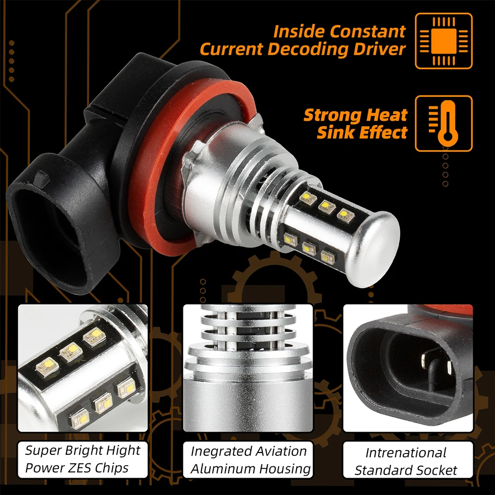 

2x V15-H8/H9/H11-12SMD-LG2016 V15 LG Ultra Bright LED Fog Lamp Reversing Light Car Replacement Lamp Fog Lamp Headlight Accessory
