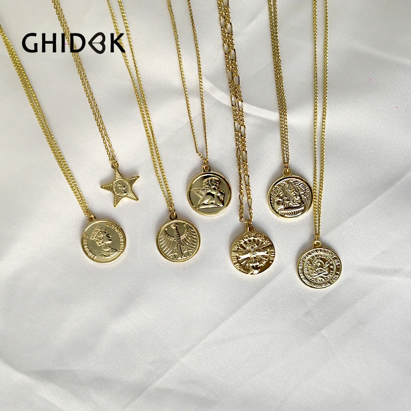 GHIDBK в минималистском стиле с принтами звезд и ожерелье кулонами виде монет 18 мм