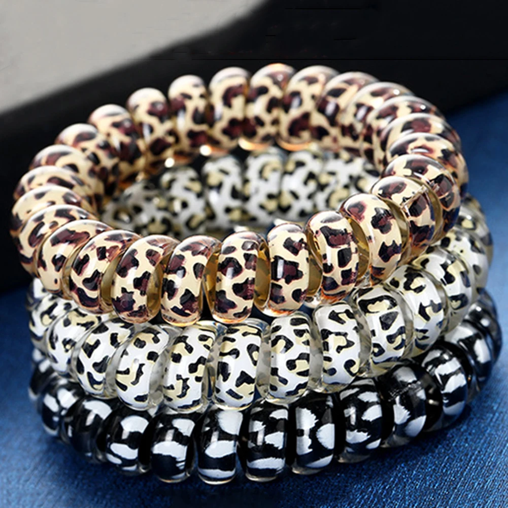 1PCS Leopard Hair Scrunchie Elastic Bands Circle Spiral Ties Women Girls Headwear Ponytail Holder Accessories |