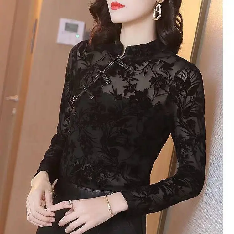 

Lace bottoming shirt women's 2020 spring and autumn new Korean style slim Chinese style blouse women's