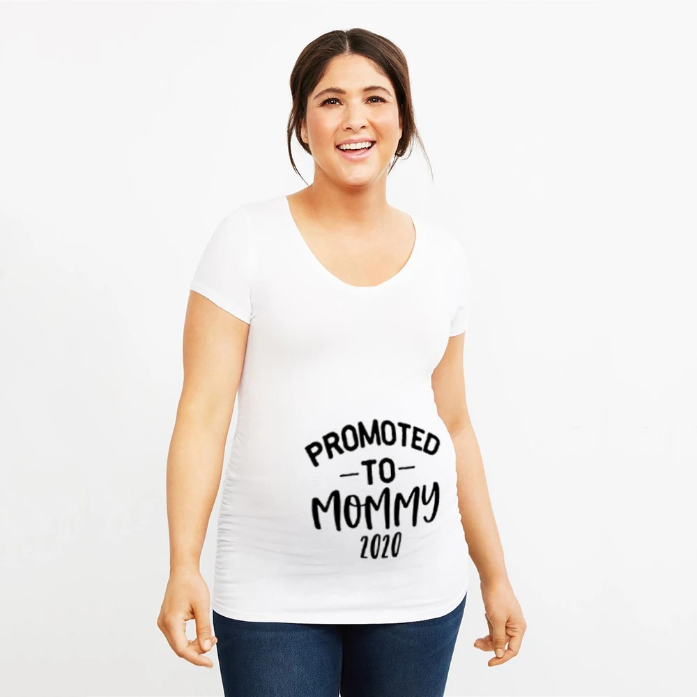 

Футболка для беременных женщин с надписью «Mommy 2020», забавная футболка с буквенным принтом для беременных, одежда, Забавные футболки для бере...