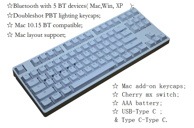 Беспроводная клавиатура для Mac 87 механическая TKL bluetooth игровая с тихим