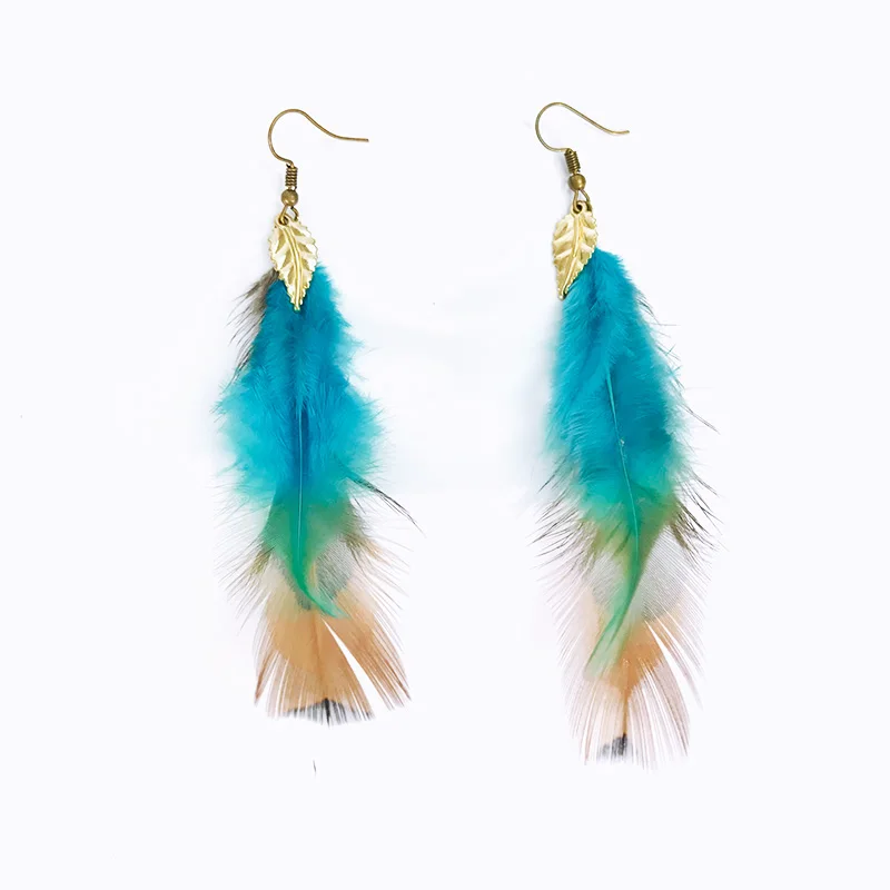 Cpop винтажные Бохо красочные серьги с перьями Подвеска-золотой лист длинные Этнические серьги женские ювелирные аксессуары Горячая Распродажа подарок