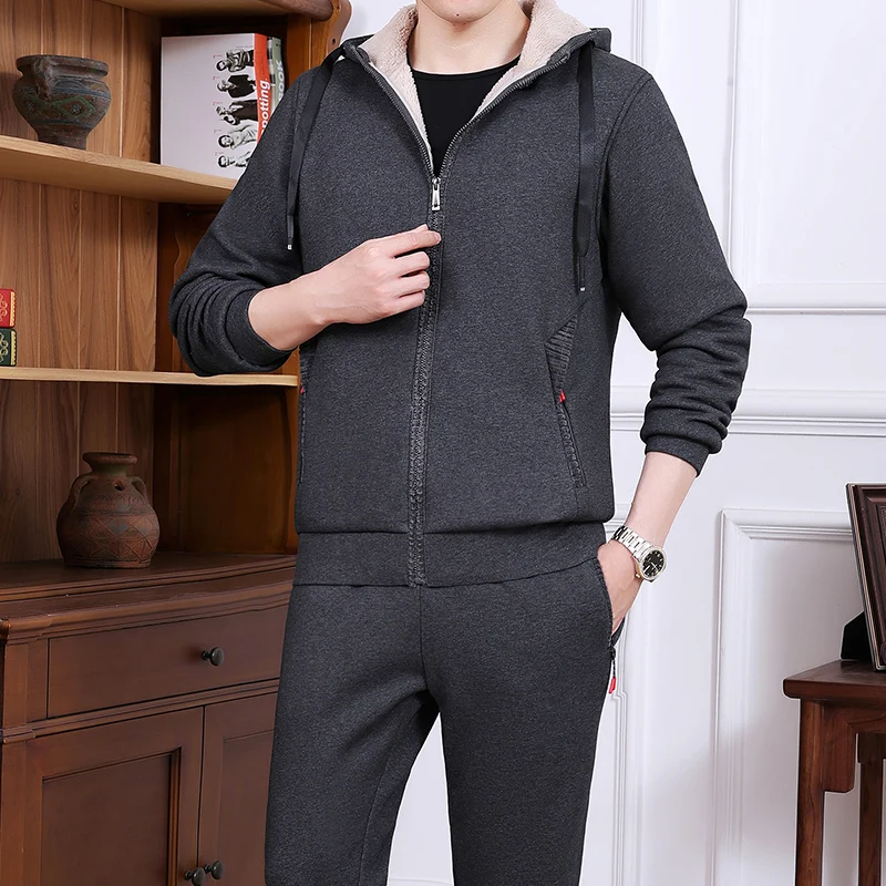 Large Size L-8XL 130KG Cashmere Leisure Sports Suit Men'S Autumn And Winter Loose Plush Thickened Hooded Warm Two-Piece Set