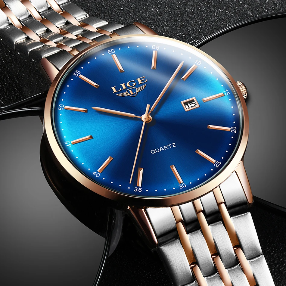 Часы Reloj Hombre 2020 LIGE Мужские кварцевые брендовые Роскошные модные полностью