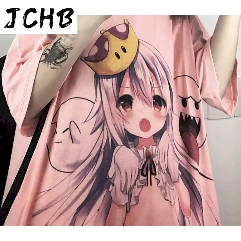 

2021 Ins Short-sleeved T-shirt Women Clothes Shirts Female New Summer Student Cartoon Anime Korean Loose Bf Harajuku Style Top