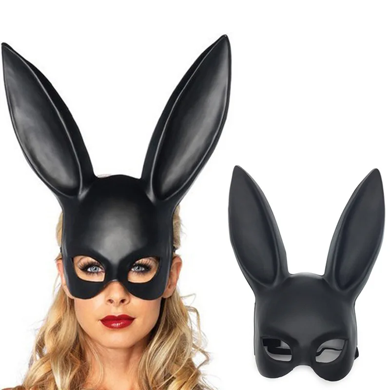 

Masquerade Black Rabbit Mask Female half face adult Halloween Easter props party cosplay performance supplies