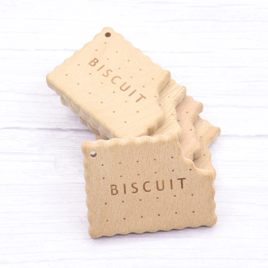 Mordedor de madera con forma de galletas para beb&eacute;, mordedor de madera natural, juguetes de dentici&oacute;n, accesorios para Baby Shower, 10 Uds.-3