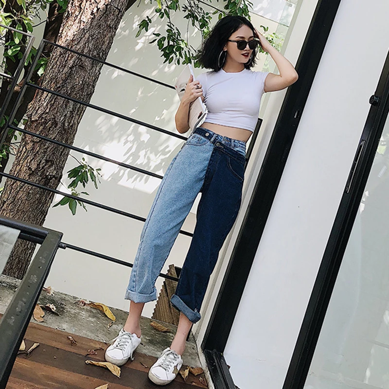 Женские джинсы с высокой талией CHICEVER летние длинные асимметричные брюки из