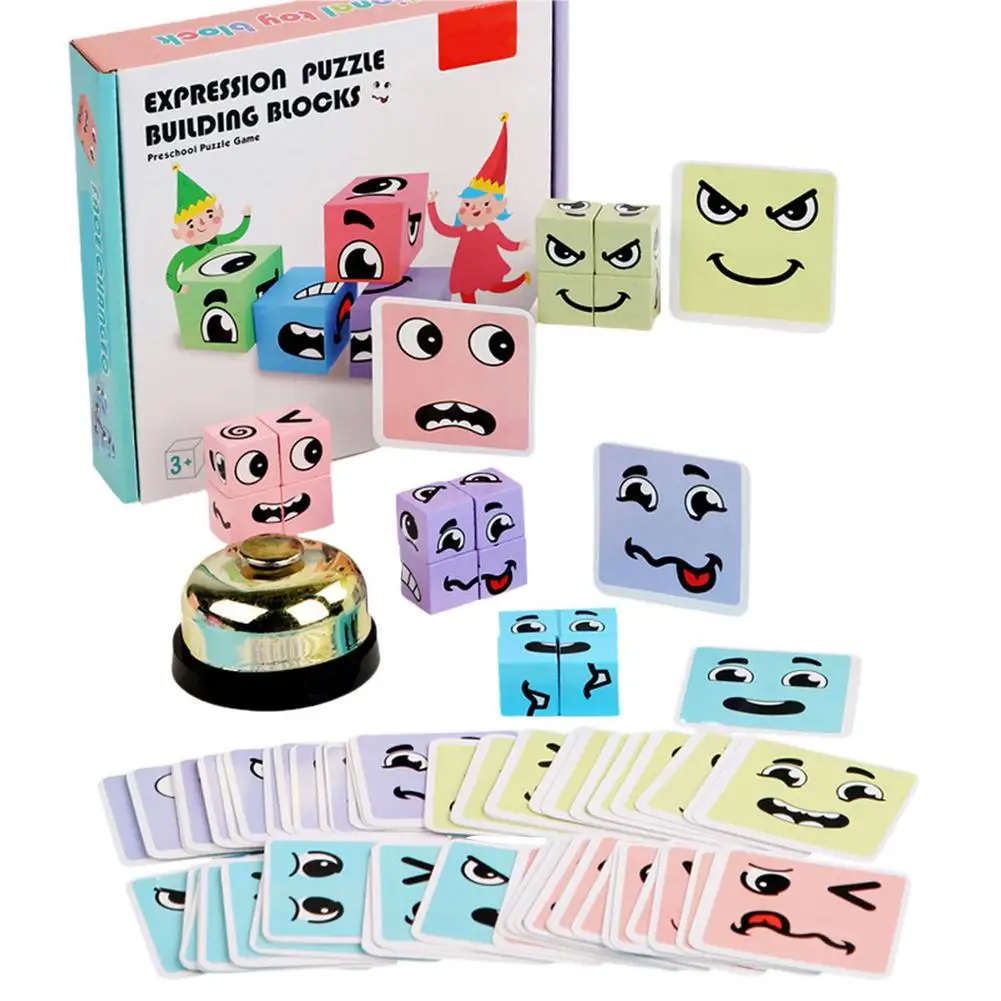 

Cube Face Changing Building Blocks Board Game Cartoon Puzzle Montessori Toys Wooden Level Game Thinking Challenge Kids Toys