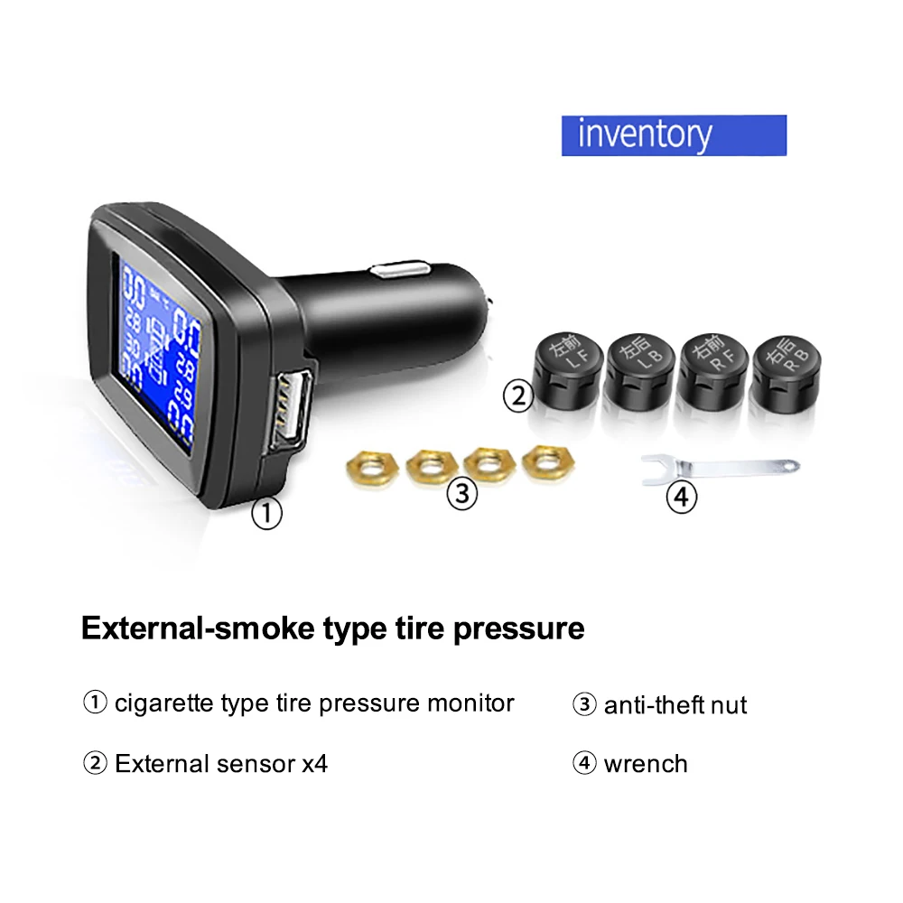 TOSPRA Smart Car TPMS Tyre Pressure Monitoring System Solar Power Digital LCD Display Auto Security Alarm Systems | Автомобили и