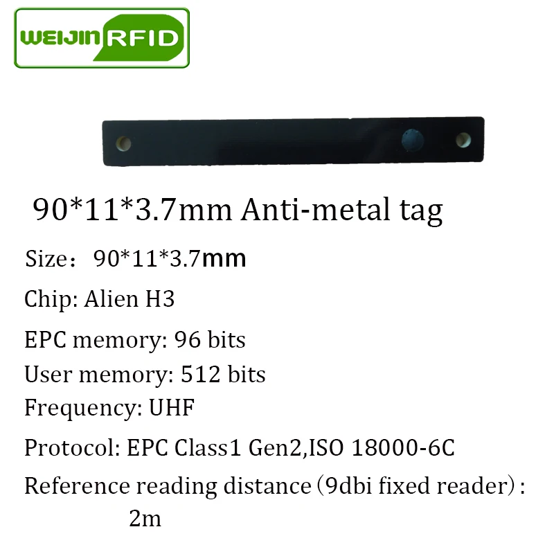 

UHF RFID anti-metal tag 915mhz 868mhz Alien Higgs3 EPCC1G2 6C 90*11*3.7mm storage rack slim PCB smart card passive RFID tags