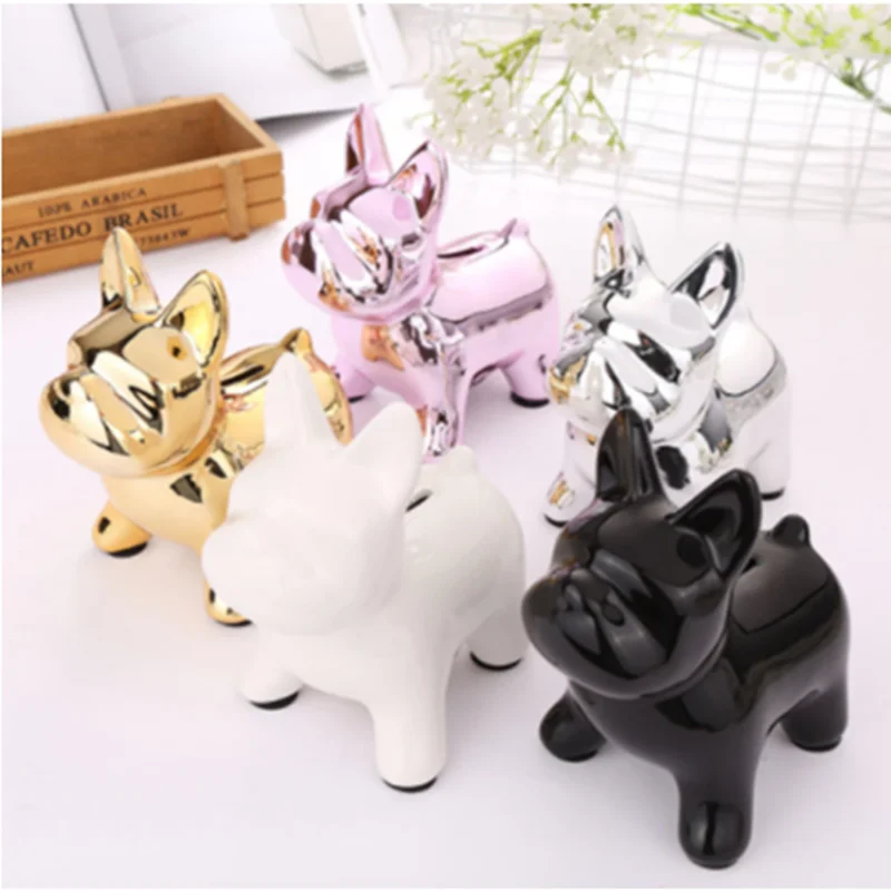 

Ceramic Bulldog Piggy Bank Home Cute Kids Money Box For Golden Dog Coin Money Saving Box Cash Piggy Banks Creative Decor