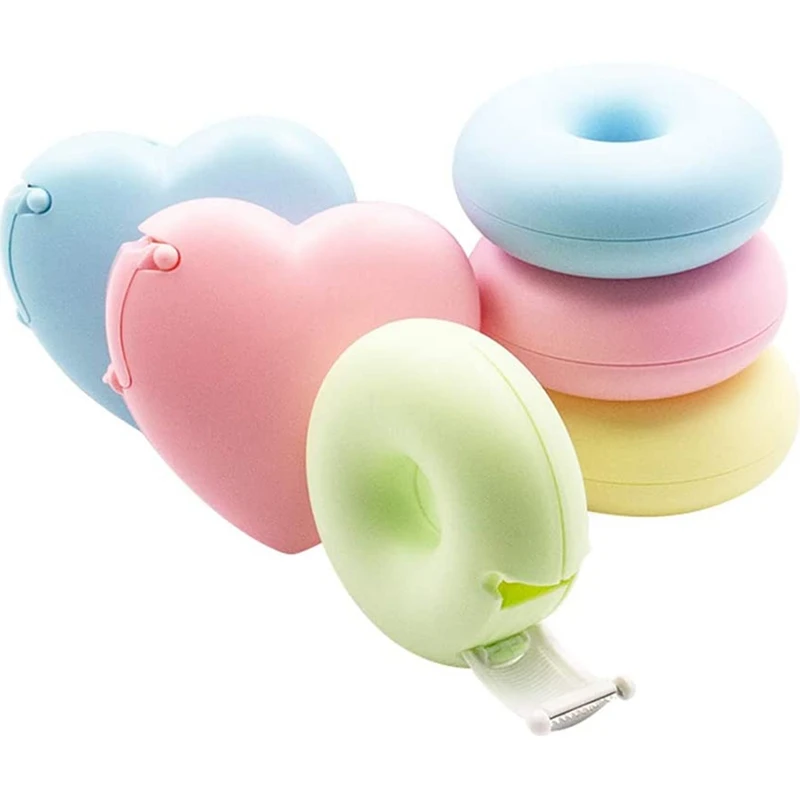 

Set Of 6 Heart and Donut Shape Tape Dispenser Tapes Cutter Stand Sticker Container Box Desk Organizer