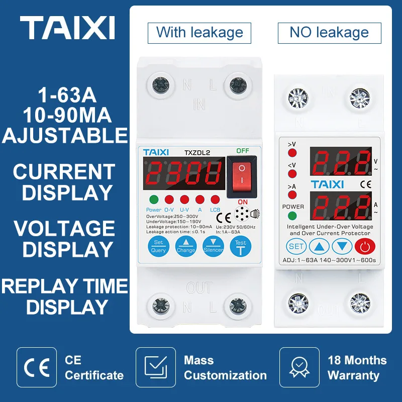 

Voltage Relay 220V Recovery Over Voltage and Under Voltage Protection With 1~90ma Leakage Multi-function Power Circuit Breaker