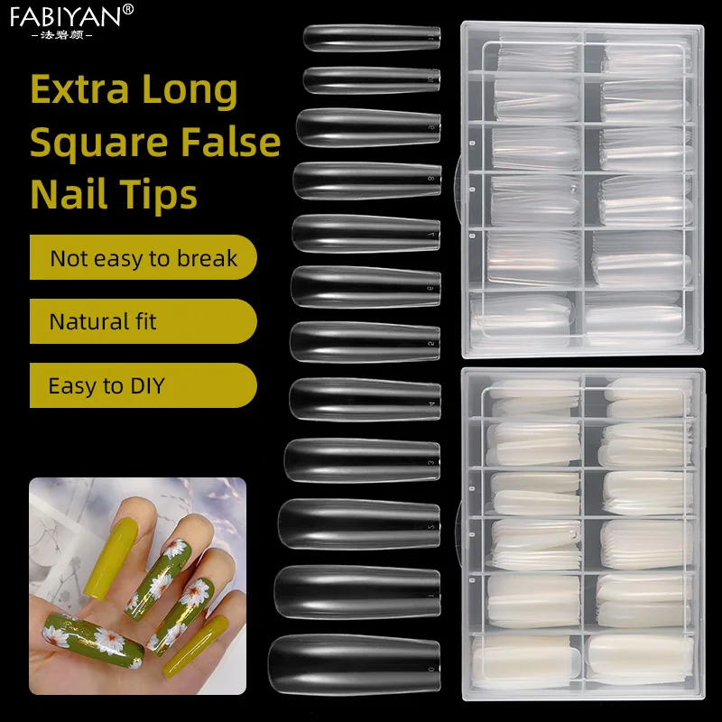 

240Pcs/Box XXL Nail Art Extra Long French C Curve Square False Nail Tips DIY Manicure 12 Sizes Half Full Cover