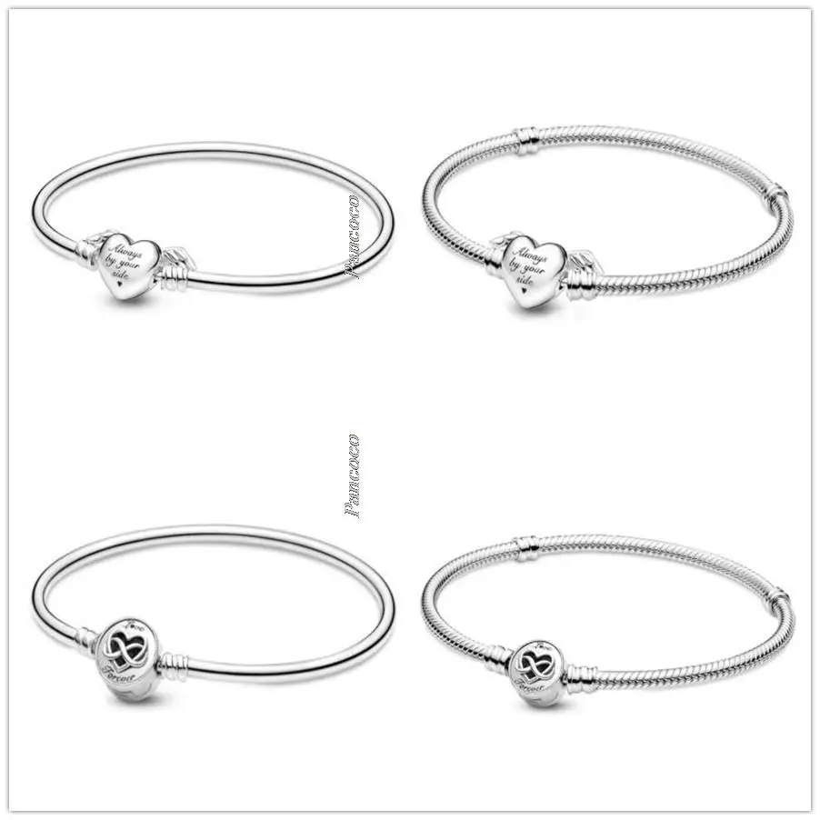

Authentic 925 Sterling Silver Moments Heart Infinity Clasp Snake Chain Bracelet Bangle Fit Bead Charm Diy Fashion Jewelry